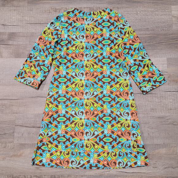 Jude Connally Nylon Colorful Slinky Geometric Mini Dress Size Small Stretch Prep - Picture 2 of 6